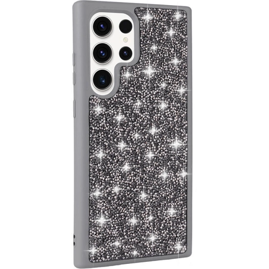 Samsung Galaxy S23 Ultra Kılıf Parlak Taşlı Tasarım Zore Pırlanta Kapak - Gri