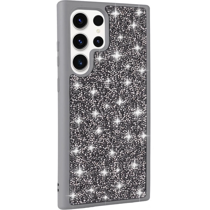 Samsung Galaxy S23 Ultra Kılıf Parlak Taşlı Tasarım Zore Pırlanta Kapak - Gri