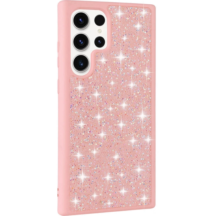 Samsung Galaxy S23 Ultra Kılıf Parlak Taşlı Tasarım Zore Pırlanta Kapak - Pembe