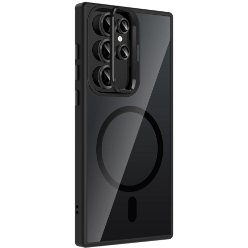 Samsung Galaxy S23 Ultra Kılıf Standlı ve Kamera Lens Hediyeli M-Safe Şarj Özellikli Etro Kapak - Siyah