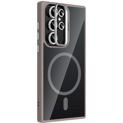 Samsung Galaxy S23 Ultra Kılıf Standlı ve Kamera Lens Hediyeli M-Safe Şarj Özellikli Etro Kapak - Pembe