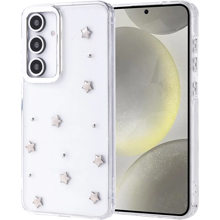 Samsung Galaxy S24 FE Kılıf Airbag Tasarımlı Simli Şeffaf Zore Kutup Kapak - Yıldız