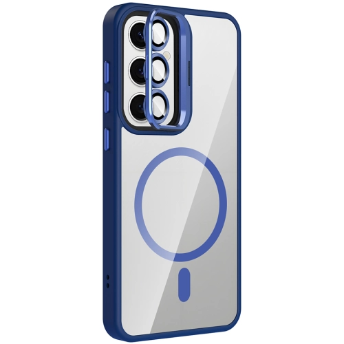 Samsung Galaxy S24 FE Kılıf Standlı ve Kamera Lens Hediyeli M-Safe Şarj Özellikli Etro Kapak - Lacivert