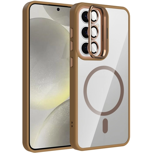 Samsung Galaxy S24 FE Kılıf Standlı ve Kamera Lens Hediyeli M-Safe Şarj Özellikli Etro Kapak - Desert Titanyum