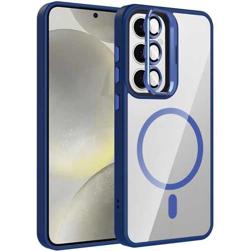 Samsung Galaxy S24 FE Kılıf Standlı ve Kamera Lens Hediyeli M-Safe Şarj Özellikli Etro Kapak - Lacivert