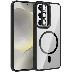 Samsung Galaxy S24 FE Kılıf Standlı ve Kamera Lens Hediyeli M-Safe Şarj Özellikli Etro Kapak - Siyah