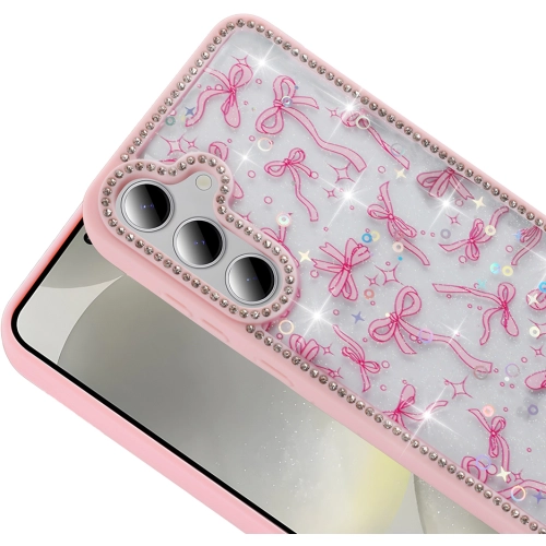 Samsung Galaxy S24 FE Kılıf Taşlı ve Simli Tasarım Lux Işıltılı Azra Kapak - Pembe