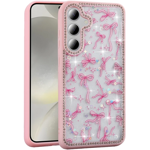 Samsung Galaxy S24 FE Kılıf Taşlı ve Simli Tasarım Lux Işıltılı Azra Kapak - Pembe