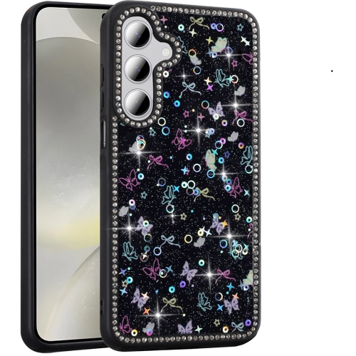 Samsung Galaxy S24 FE Kılıf Taşlı ve Simli Tasarım Lux Işıltılı Azra Kapak - Siyah