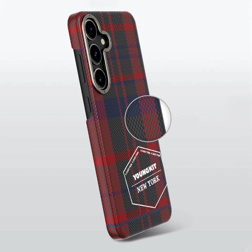 Samsung Galaxy S24 Kılıf Ekose Desenli Youngkit Gezhi Serisi Kapak - Mavi