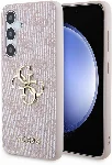 Samsung Galaxy S24 Kılıf Guess Orjinal Lisanslı PU Deri Yazı ve 4G Metal Logolu Desenli Kapak - Pembe