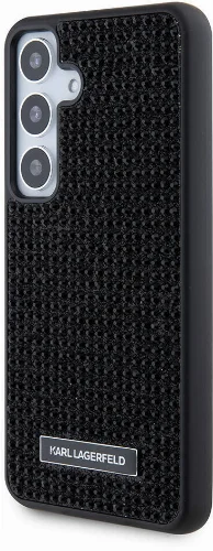 Samsung Galaxy S24 Kılıf Karl Lagerfeld Taşlı Metal Logo Orjinal Lisanslı Kapak - Siyah