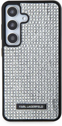 Samsung Galaxy S24 Kılıf Karl Lagerfeld Taşlı Metal Logo Orjinal Lisanslı Kapak - Gümüş
