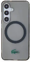 Samsung Galaxy S24 Kılıf Lacoste Orjinal Lisanslı Magsafe Şarj Özellikli Transparan Timsah Logo Baskılı Kapak - Siyah