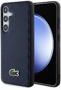 Samsung Galaxy S24 Kılıf Lacoste Orjinal Lisanslı PU Pike Desenli Arka Yüzey İkonik Timsah Dokuma Logolu Kapak - Lacivert