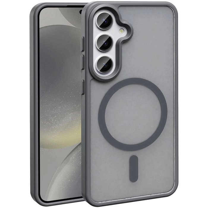 Samsung Galaxy S24 Kılıf Magsafe Şarj Özellikli Renkli Mat Arka Yüzey Sio Kapak - Gri