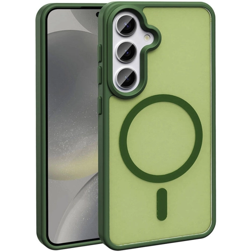 Samsung Galaxy S24 Kılıf Magsafe Şarj Özellikli Renkli Mat Arka Yüzey Sio Kapak - Koyu Yeşil