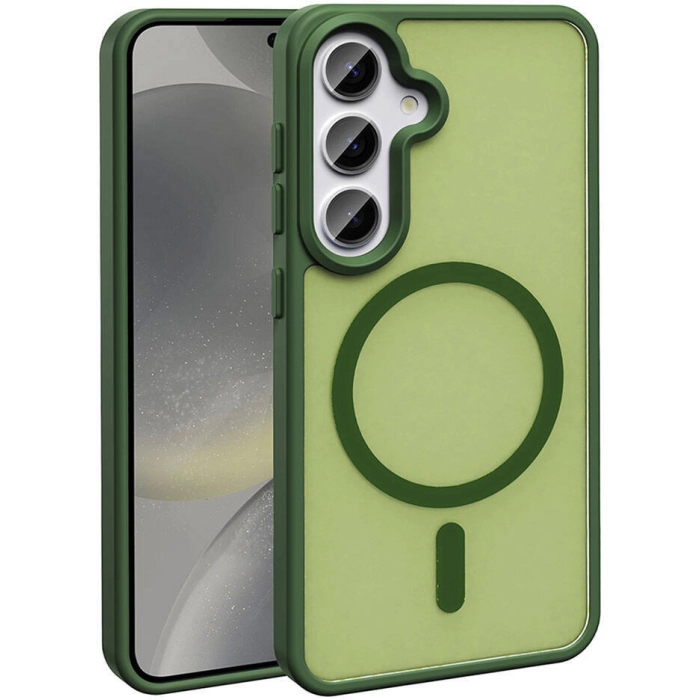 Samsung Galaxy S24 Kılıf Magsafe Şarj Özellikli Renkli Mat Arka Yüzey Sio Kapak - Koyu Yeşil