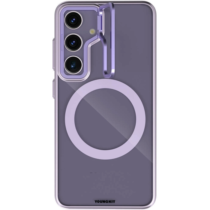 Samsung Galaxy S24 Kılıf Magsafe Şarj Özellikli Sararma Önleyici Youngkit Crystal Grid Kapak - Mor