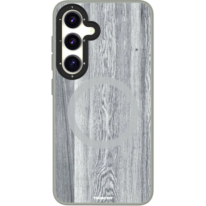 Samsung Galaxy S24 Kılıf Magsafe Şarj Özellikli Sararmaya Dayanıklı Youngkit Wood Forest Serisi Kapak - Gri