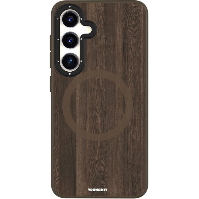 Samsung Galaxy S24 Kılıf Magsafe Şarj Özellikli Sararmaya Dayanıklı Youngkit Wood Forest Serisi Kapak - Kahverengi