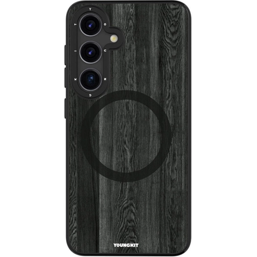 Samsung Galaxy S24 Kılıf Magsafe Şarj Özellikli Sararmaya Dayanıklı Youngkit Wood Forest Serisi Kapak - Siyah