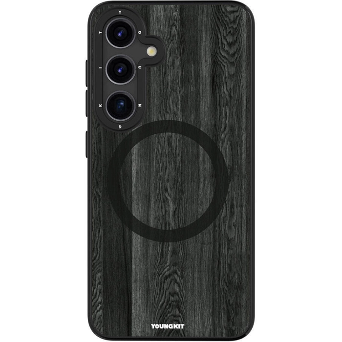 Samsung Galaxy S24 Kılıf Magsafe Şarj Özellikli Sararmaya Dayanıklı Youngkit Wood Forest Serisi Kapak - Siyah