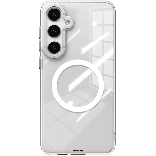 Samsung Galaxy S24 Kılıf Magsafe Şarj Özellikli Sararmaya Karşı Dayanıklı Youngkit Clear Crystal Serisi Kapak - Gümüş