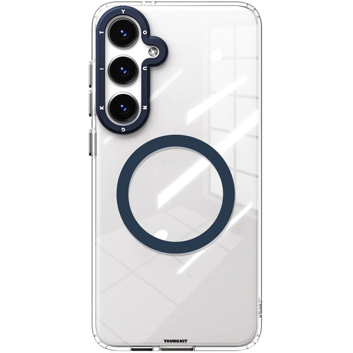 Samsung Galaxy S24 Kılıf Magsafe Şarj Özellikli Sararmaya Karşı Dayanıklı Youngkit Clear Crystal Serisi Kapak - Mavi