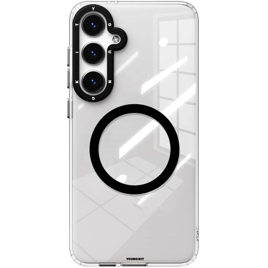 Samsung Galaxy S24 Kılıf Magsafe Şarj Özellikli Sararmaya Karşı Dayanıklı Youngkit Clear Crystal Serisi Kapak - Siyah