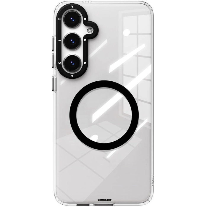 Samsung Galaxy S24 Kılıf Magsafe Şarj Özellikli Sararmaya Karşı Dayanıklı Youngkit Clear Crystal Serisi Kapak - Siyah