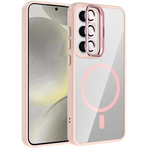 Samsung Galaxy S24 Kılıf Standlı ve Kamera Lens Hediyeli M-Safe Şarj Özellikli Etro Kapak - Pembe