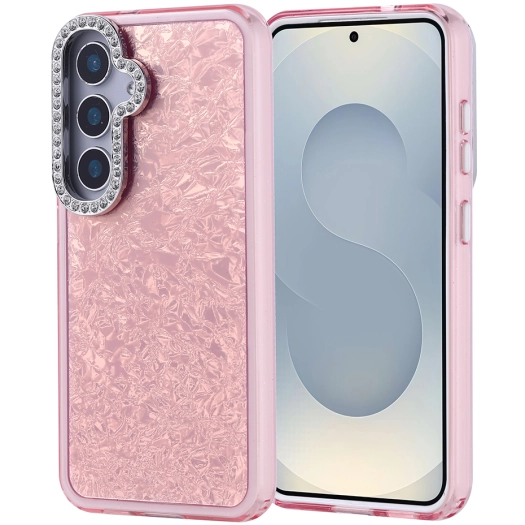 Samsung Galaxy S24 ile Uyumlu Kılıf Buzlu Parıltılı Lüks Kamera Lens Darbeye Dayanıklı Kapi Kapak - Pembe
