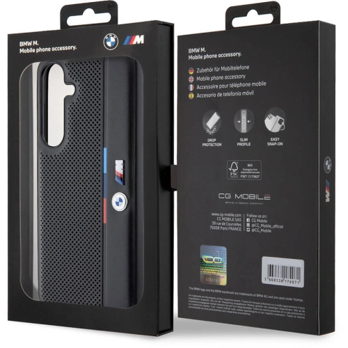 Samsung Galaxy S24 Plus Kılıf BMW Orjinal Lisanslı M Logolu Üç Renk Çizgili Delikli Detail Line Kapak - Siyah