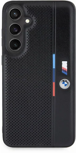 Samsung Galaxy S24 Plus Kılıf BMW Orjinal Lisanslı M Logolu Üç Renk Çizgili Delikli Detail Line Kapak - Siyah