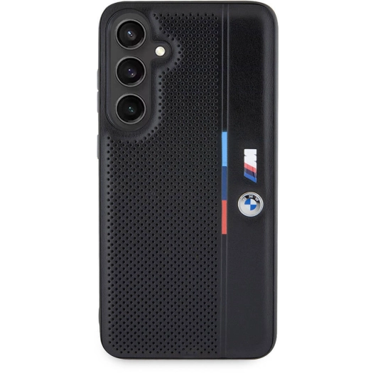 Samsung Galaxy S24 Plus Kılıf BMW Orjinal Lisanslı M Logolu Üç Renk Çizgili Delikli Detail Line Kapak - Siyah