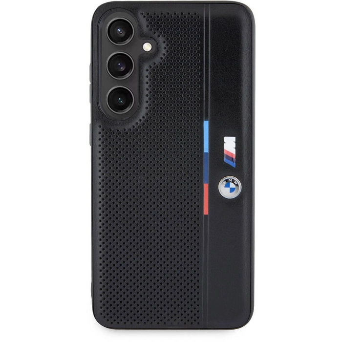 Samsung Galaxy S24 Plus Kılıf BMW Orjinal Lisanslı M Logolu Üç Renk Çizgili Delikli Detail Line Kapak - Siyah