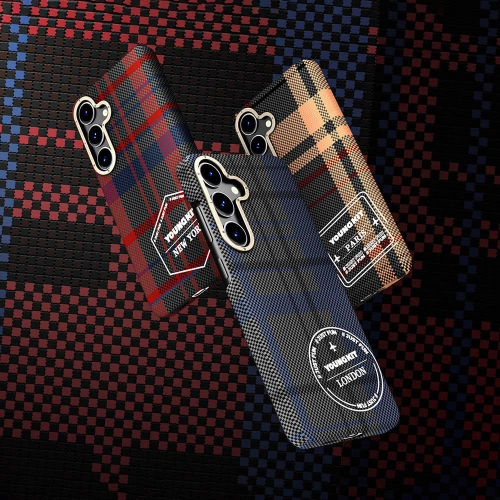 Samsung Galaxy S24 Plus Kılıf Ekose Desenli Youngkit Gezhi Serisi Kapak - Kahverengi