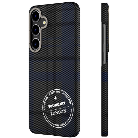 Samsung Galaxy S24 Plus Kılıf Ekose Desenli Youngkit Gezhi Serisi Kapak - Mavi