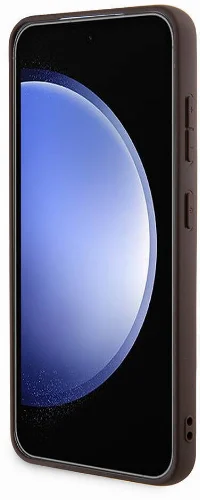 Samsung Galaxy S24 Plus Kılıf Guess Orjinal Lisanslı PU Deri Şerit Logo Dizaynlı Kapak - Kahverengi