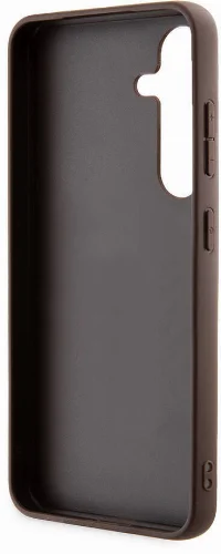 Samsung Galaxy S24 Plus Kılıf Guess Orjinal Lisanslı PU Deri Yazı ve 4G Metal Logolu Desenli Kapak - Kahverengi