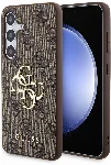 Samsung Galaxy S24 Plus Kılıf Guess Orjinal Lisanslı PU Deri Yazı ve 4G Metal Logolu Desenli Kapak - Kahverengi