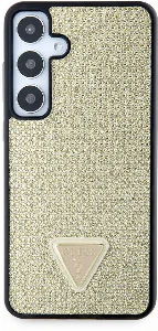 Samsung Galaxy S24 Plus Kılıf Guess Orjinal Lisanslı Taşlı Arka Yüzey Üçgen Logolu Kapak - Gold