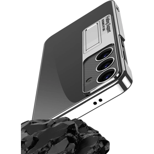 Samsung Galaxy S24 Plus Kılıf Kamera Korumalı Şeffaf Tasarımlı Lego Standlı Kapak - Mürdüm