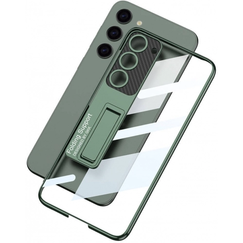 Samsung Galaxy S24 Plus Kılıf Kamera Korumalı Şeffaf Tasarımlı Lego Standlı Kapak - Mürdüm