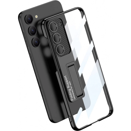 Samsung Galaxy S24 Plus Kılıf Kamera Korumalı Şeffaf Tasarımlı Lego Standlı Kapak - Mürdüm