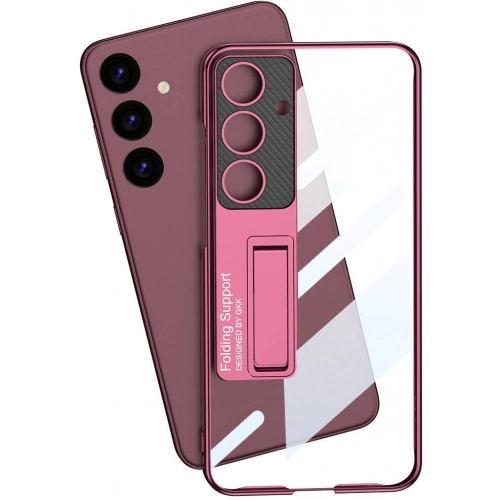 Samsung Galaxy S24 Plus Kılıf Kamera Korumalı Şeffaf Tasarımlı Lego Standlı Kapak - Mürdüm