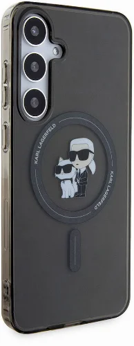 Samsung Galaxy S24 Plus Kılıf Karl Lagerfeld Orjinal Lisanslı Magsafe Şarj Özellikli Karl & Choupette IML Baskılı Kapak - Siyah