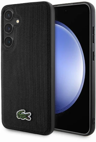 Samsung Galaxy S24 Plus Kılıf Lacoste Orjinal Lisanslı PU Pike Desenli Arka Yüzey İkonik Timsah Dokuma Logolu Kapak - Siyah