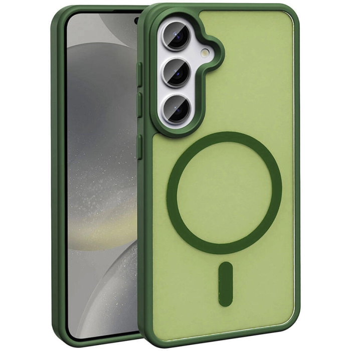 Samsung Galaxy S24 Plus Kılıf Magsafe Şarj Özellikli Renkli Mat Arka Yüzey Sio Kapak - Koyu Yeşil